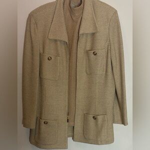 Vintage St. John Beige Blazer with Pocket Detail 14 with gold shell L